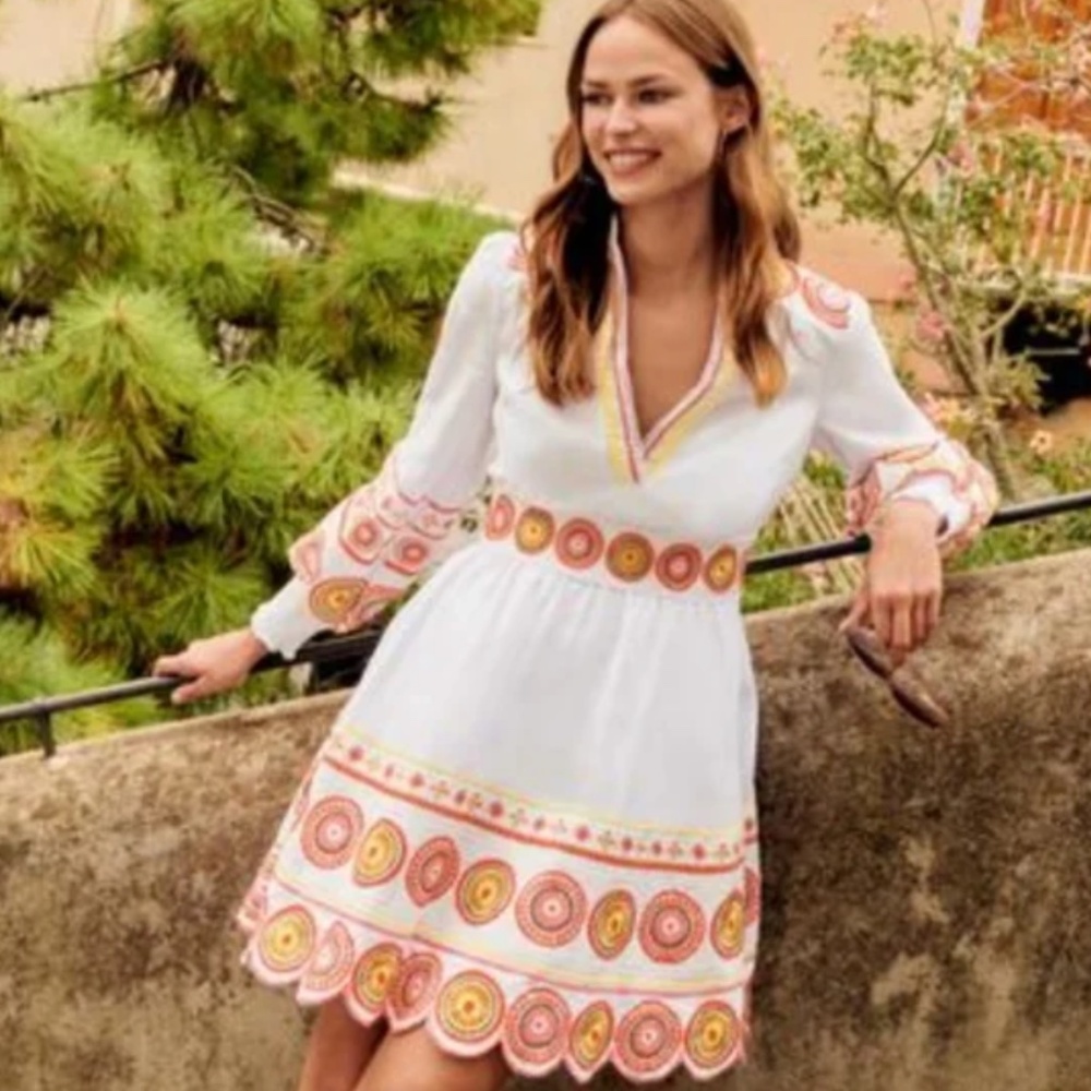 🤍 NWT Boden Tamsin Linen Embroidered Dress Size 8  | Originally $298